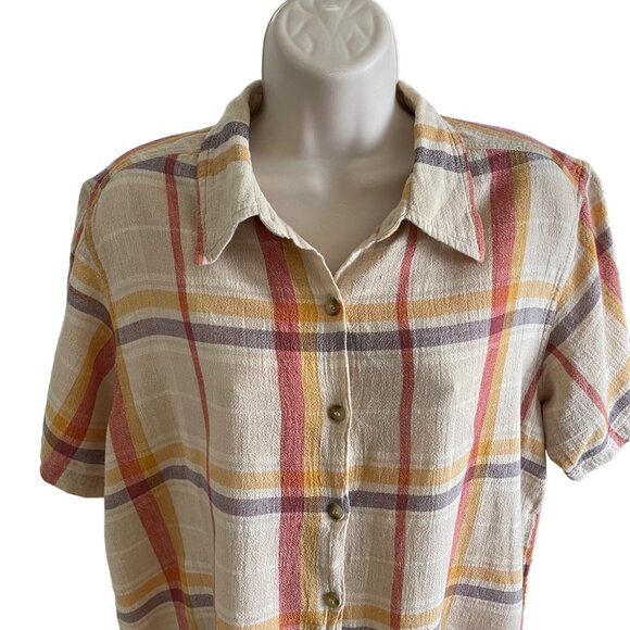 Vintage Button Up Plaid Blouse Lightweight Womens Shirt Size 14 16 - Picture 3 of 7